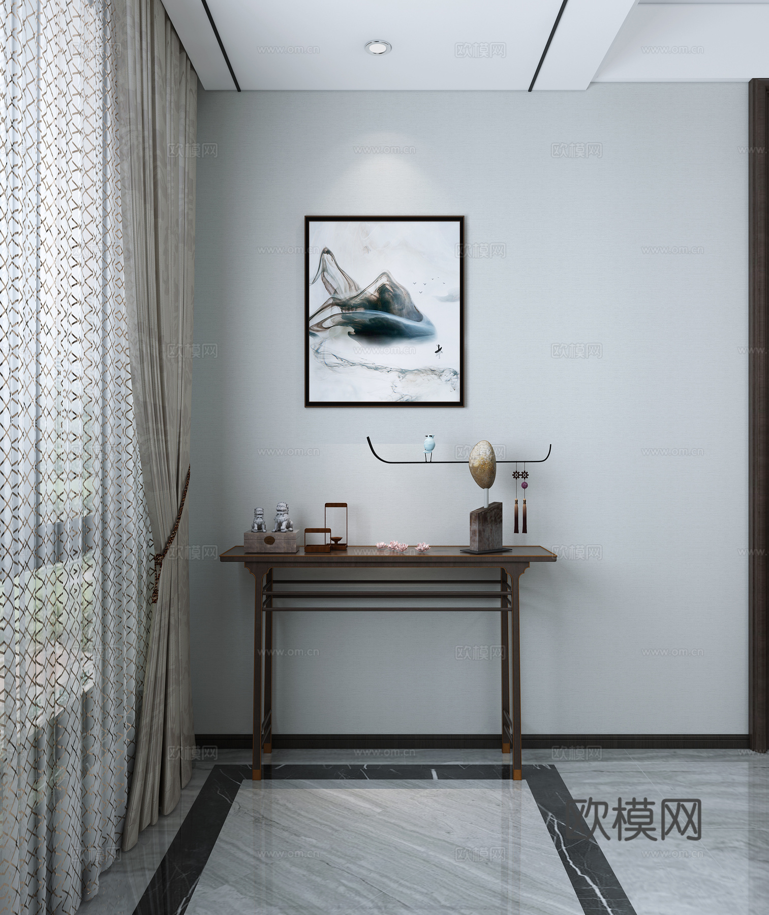 新中式玄关 新中式端景 新中式挂画3d模型
