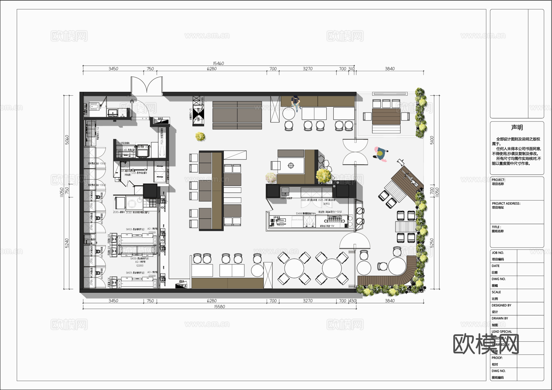 烧烤中餐店平面布置图cad施工图