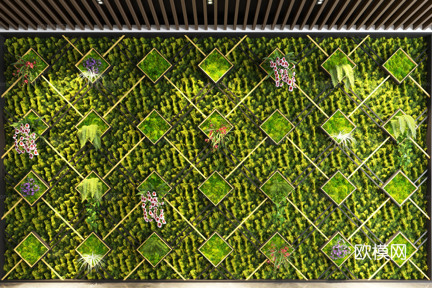 现代植物墙 植物造景 苔藓 景观墙3d模型