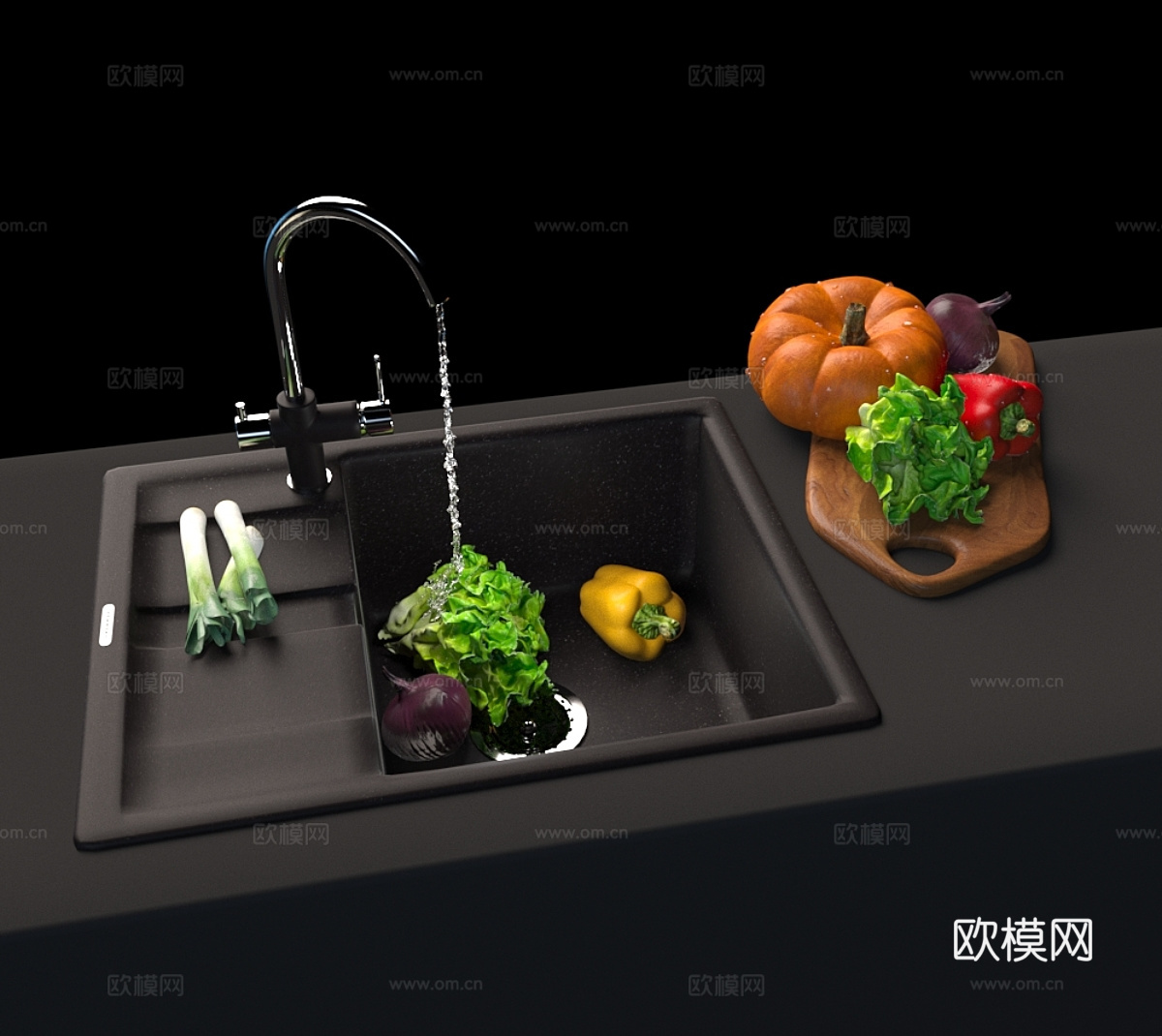 水槽 洗菜池 厨房龙头3d模型