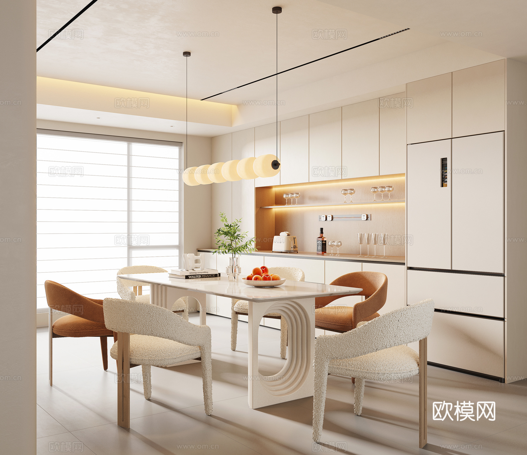 现代奶油风餐厅3d模型