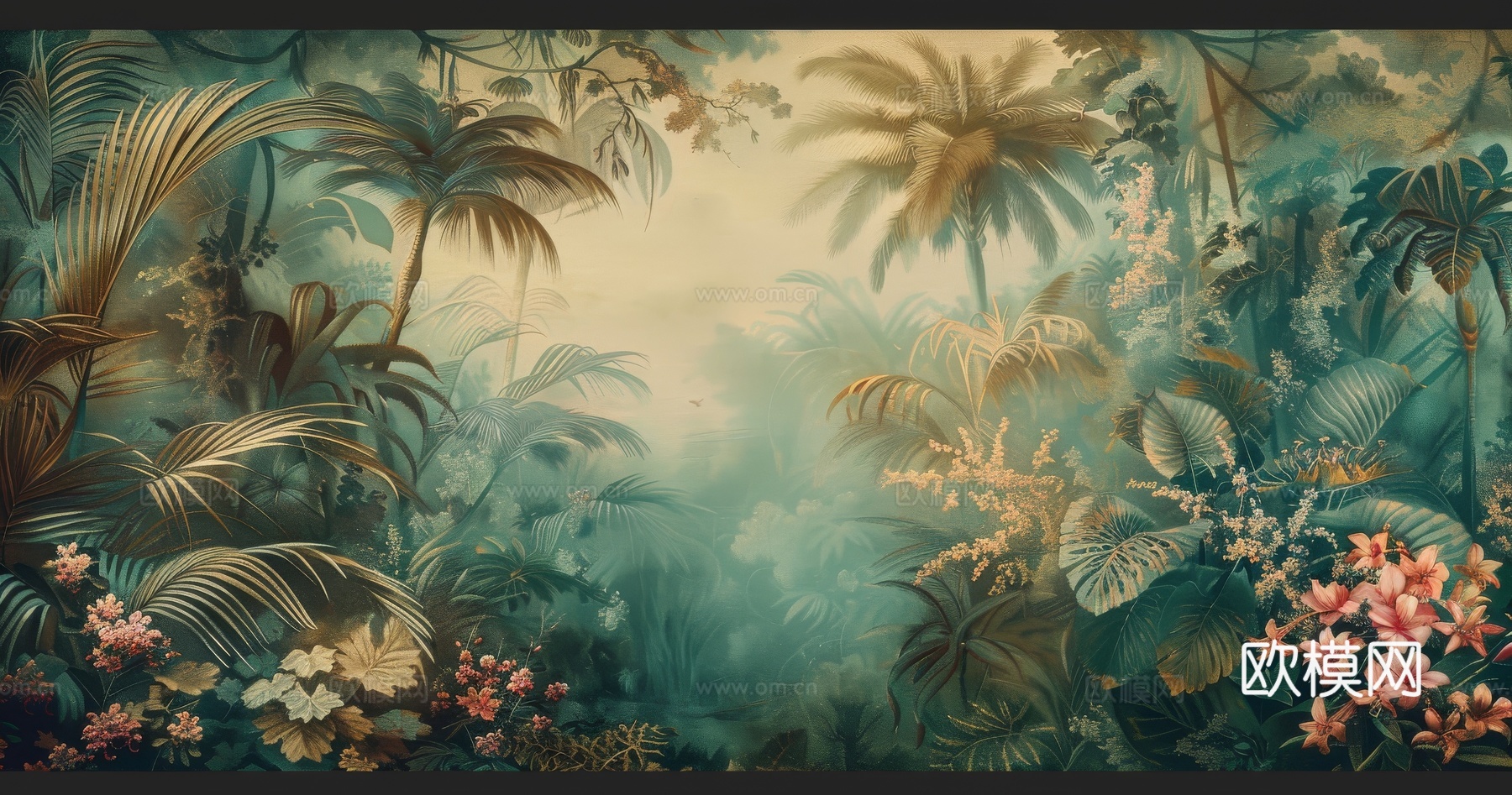 欧式田园热带雨林棕榈植物壁纸壁画下载（渲染图7）