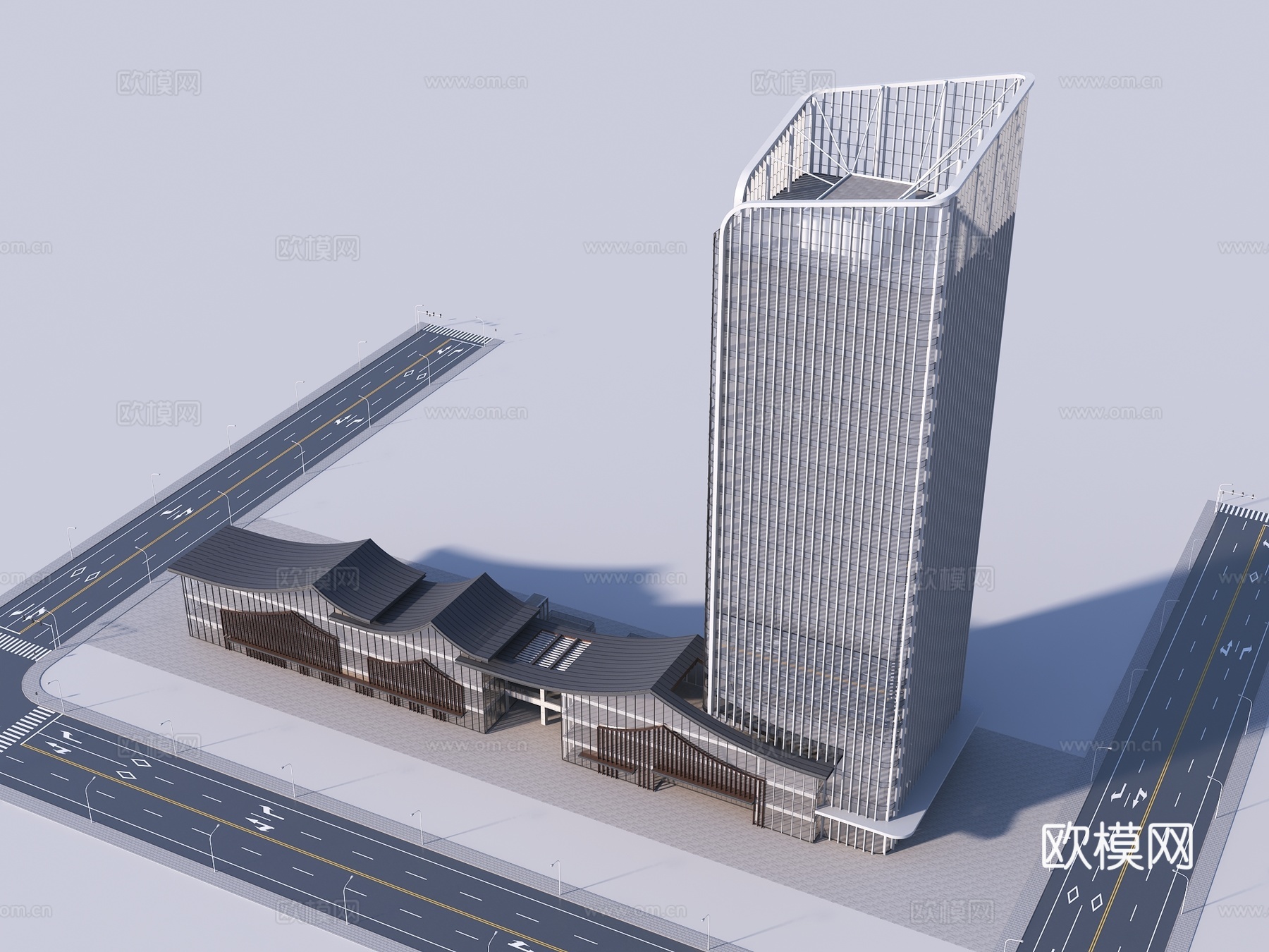 现代办公楼 新中式裙房 办公楼 公建3d模型
