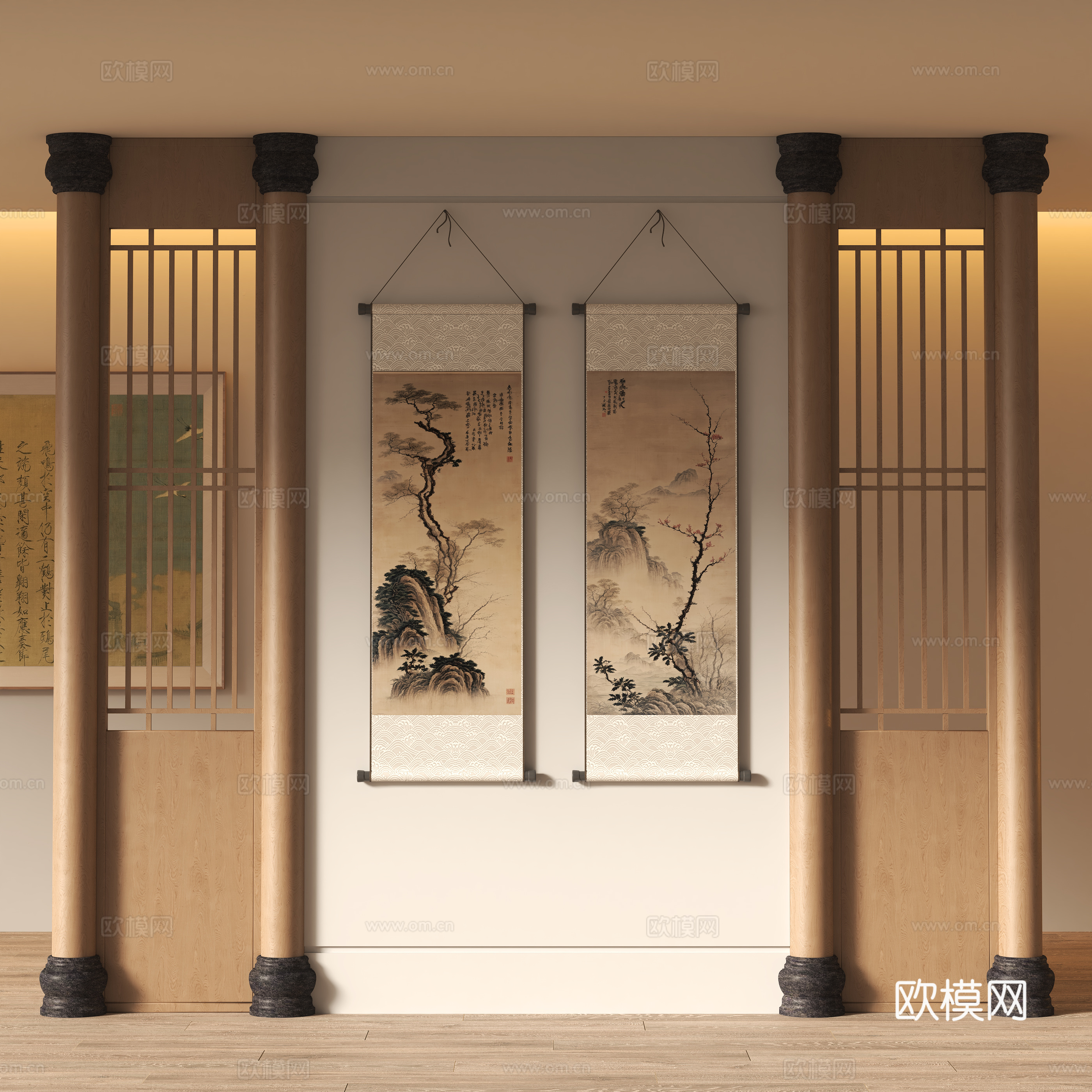 新中式装饰挂画 宋式美学书法字画su模型