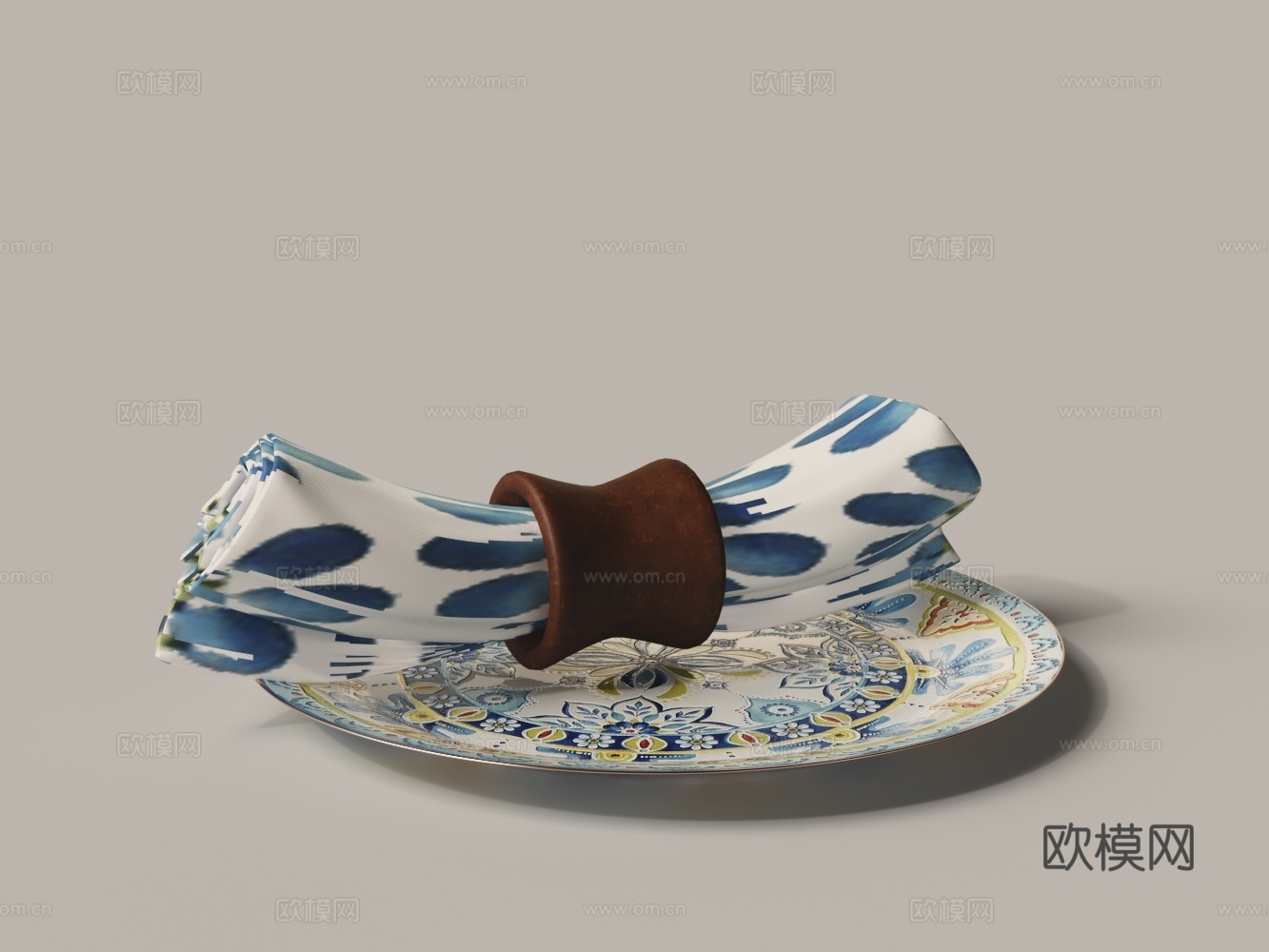 欧式彩绘餐盘餐巾3d模型