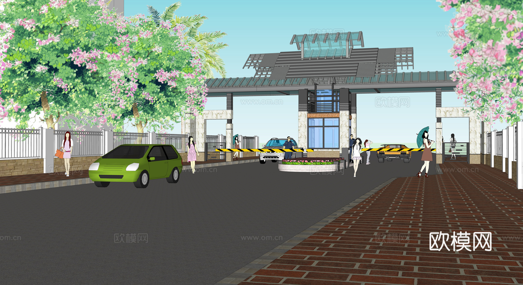 小区住宅入口 公园入口su模型