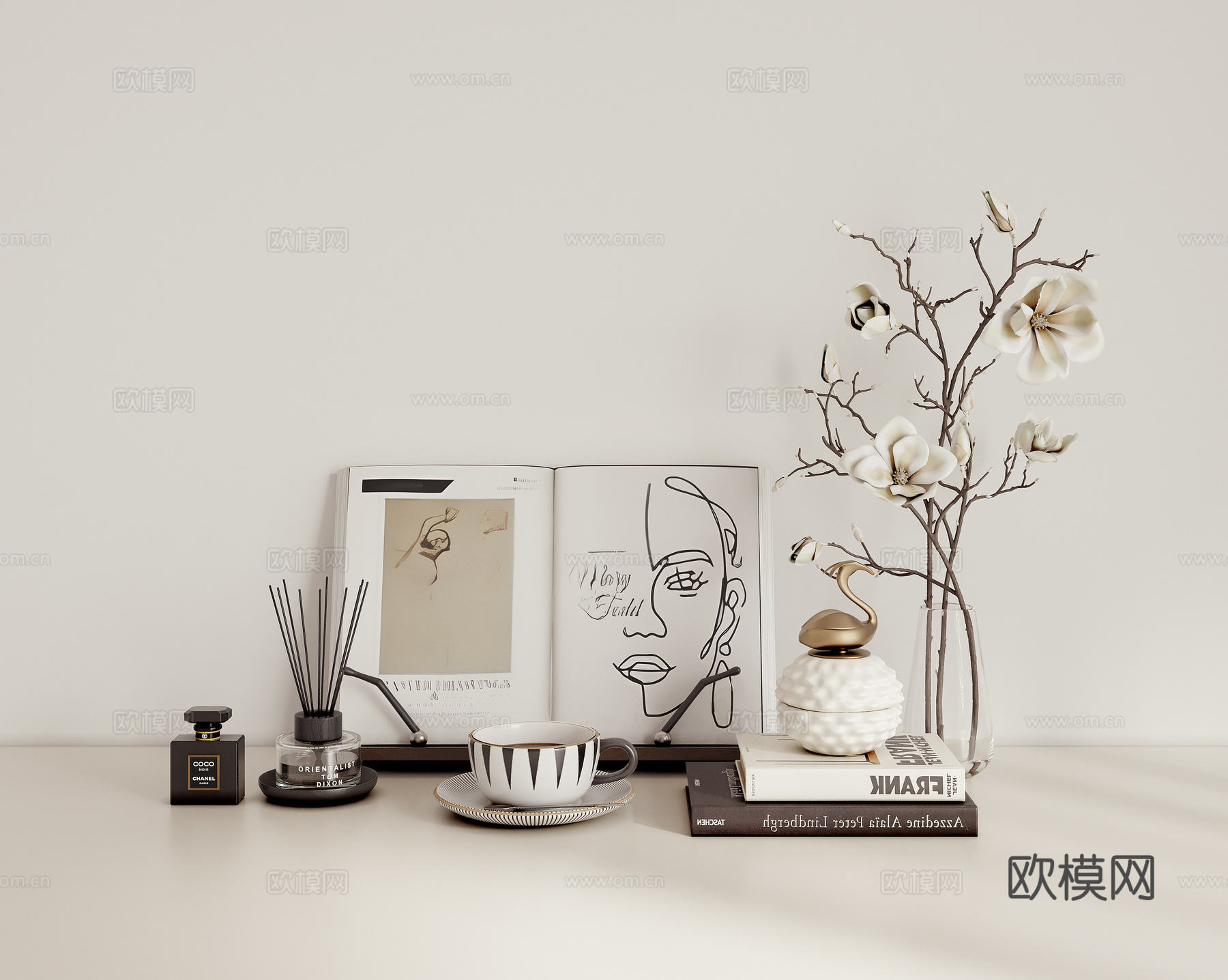 组合摆件书籍花瓶su模型