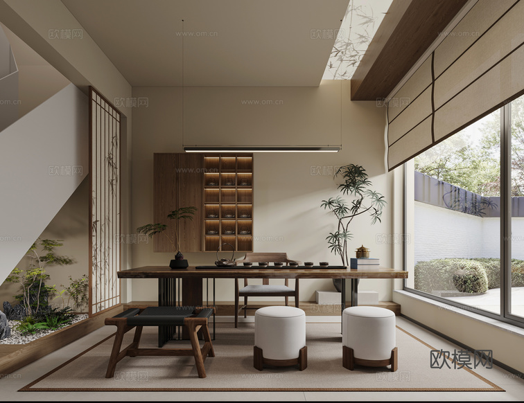 宋式禅意新中式茶室3d模型下载