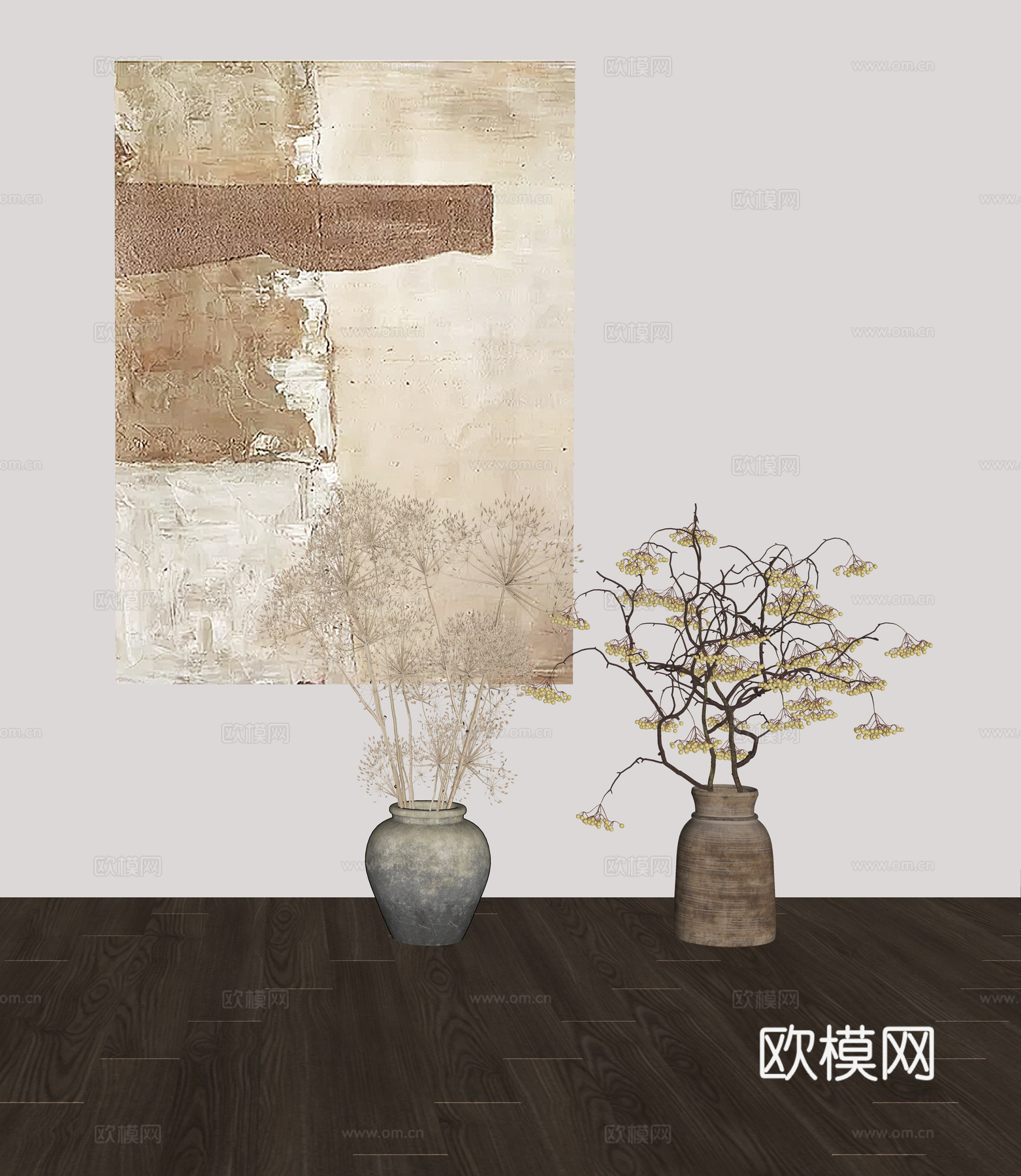侘寂风花瓶花艺陶罐摆件组合su模型
