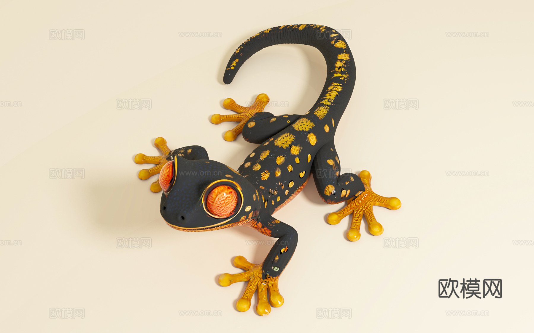 黑金壁虎蜥蜴守宫 爬宠宠物 蜥蜴雕塑 手办摆件 玩具玩偶 展3d模型