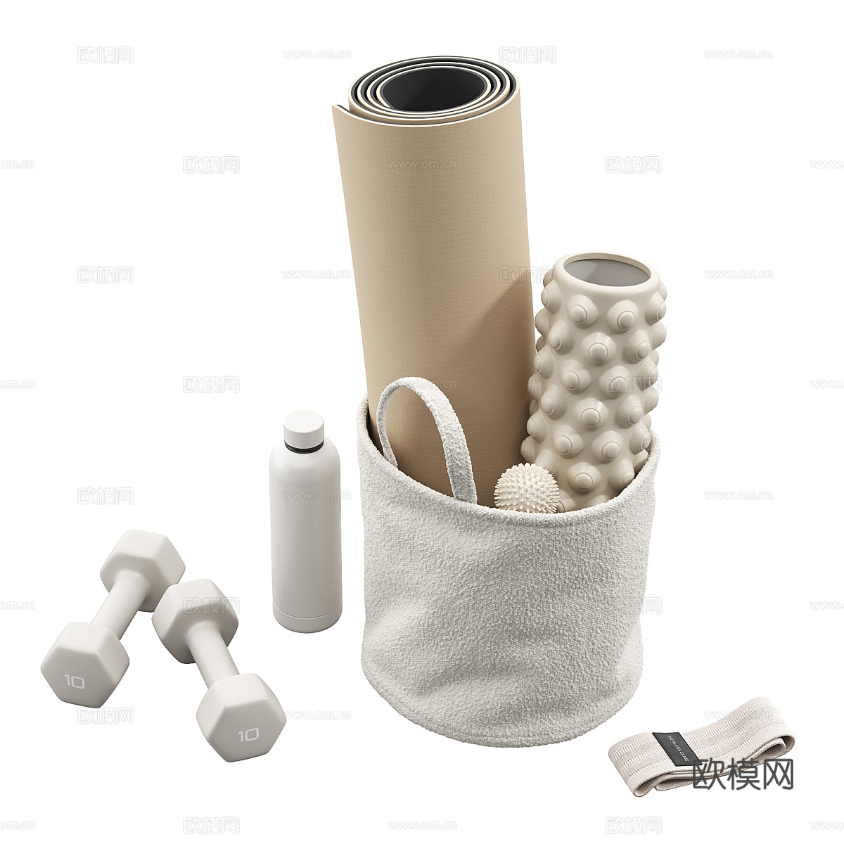 现代奶油风瑜伽道具套装3d模型
