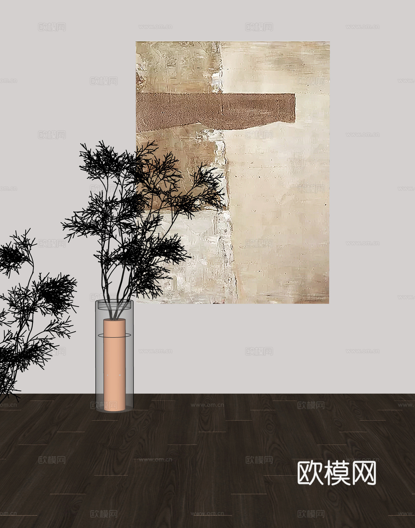侘寂风花瓶花艺摆件组合su模型