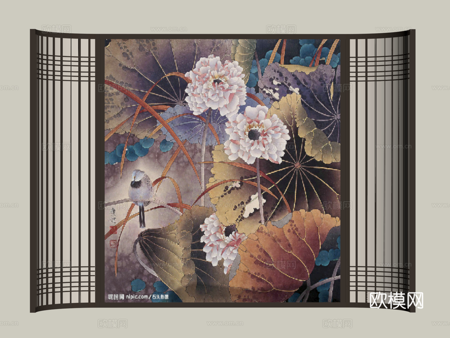 玄关背景墙 新中式背景墙su模型