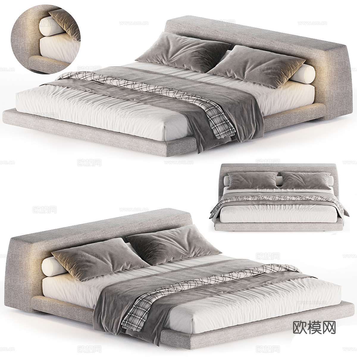 现代意式布艺双人床3d模型