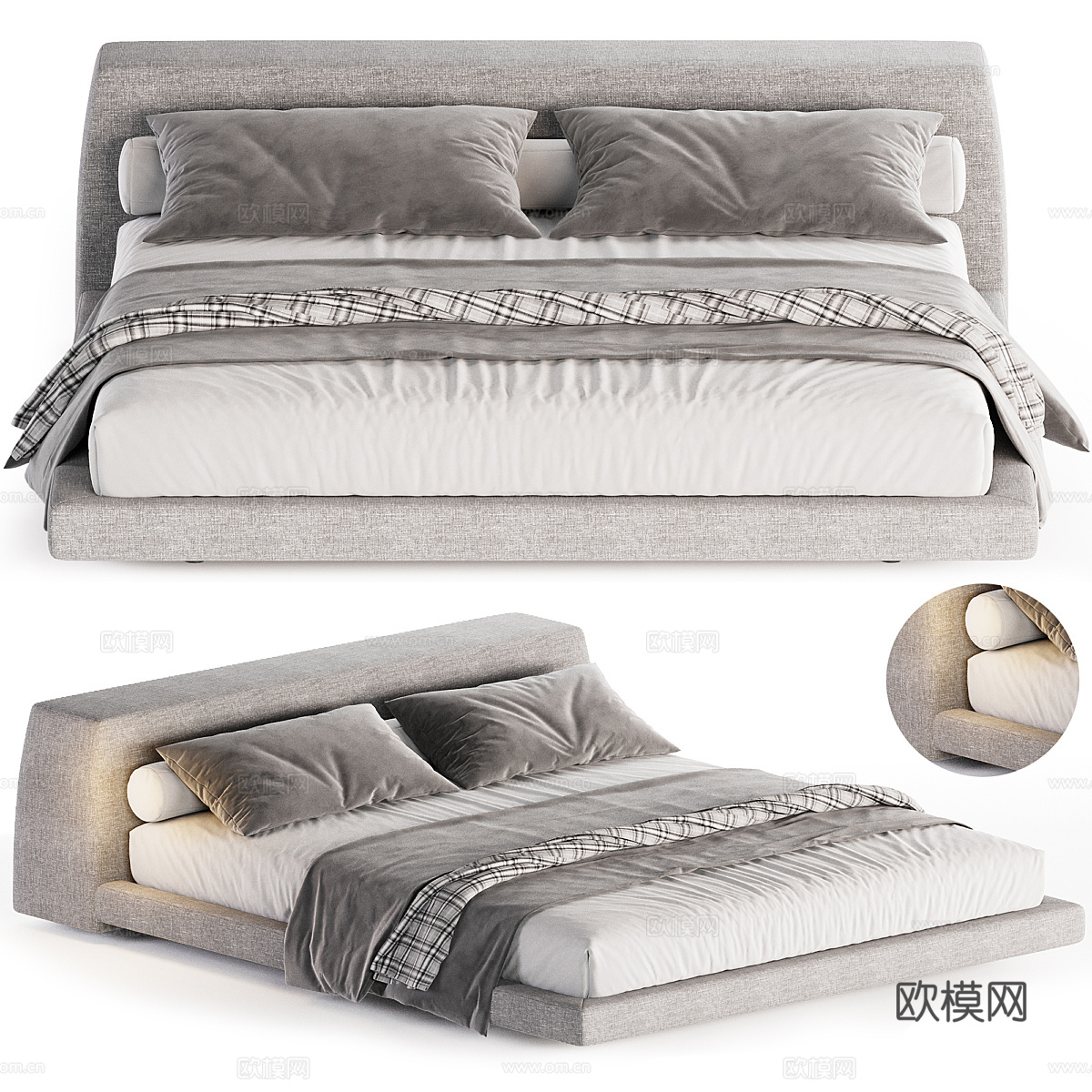 现代意式布艺双人床3d模型