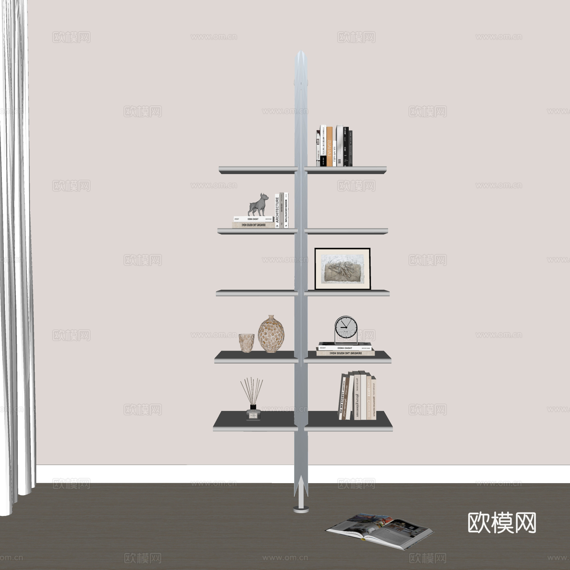 现代书架 置物架 装饰架 储物架 展示架 落地书架 金属书架su模型