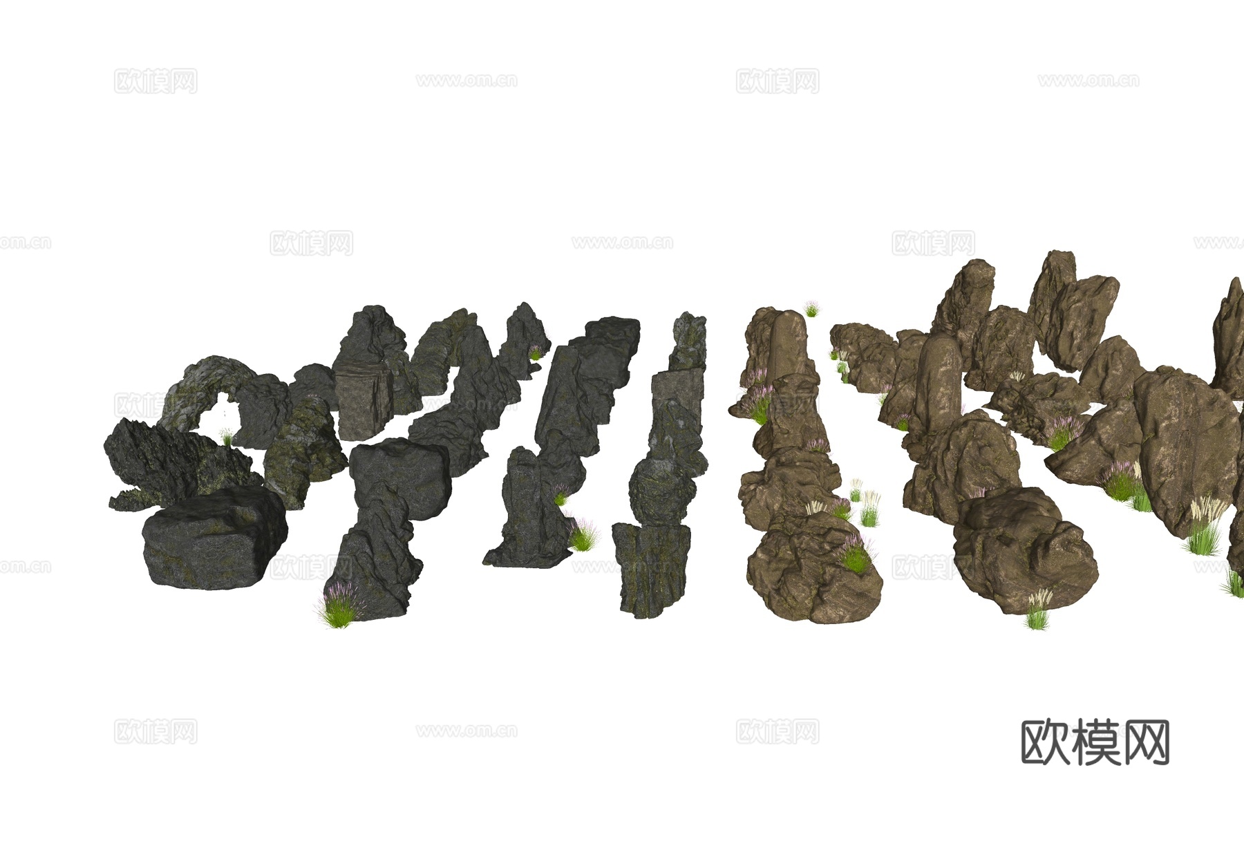 现代新中式石头 新中式庭院石头 庭院小品 庭院石头造景 石头su模型