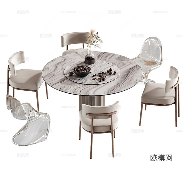 现代圆形餐桌椅su模型下载(渲染图1)