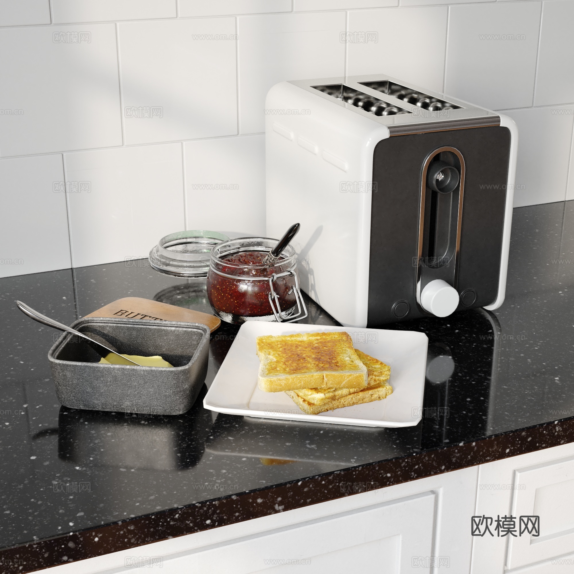 现代面包机餐点摆件3d模型