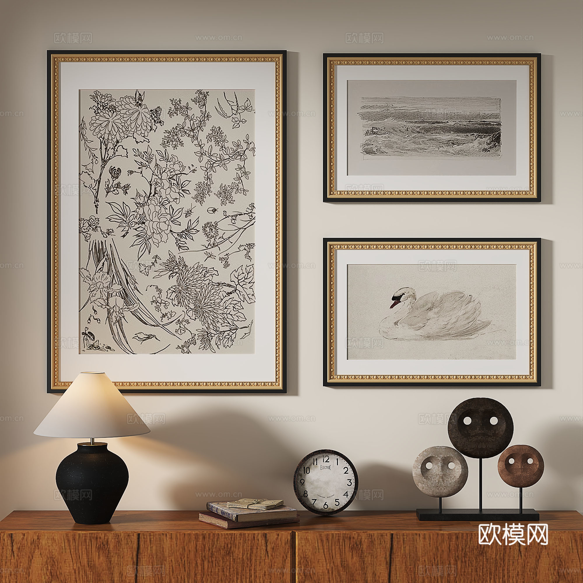 法式，欧式，古典，现代，复古，中古，抽象，轻奢，装饰画3d模型