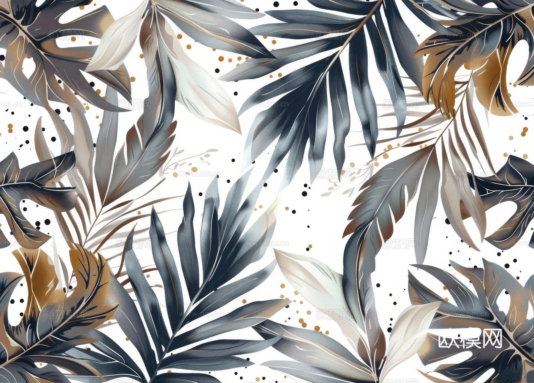 欧式田园热带雨林棕榈植物壁纸壁画下载（渲染图1）