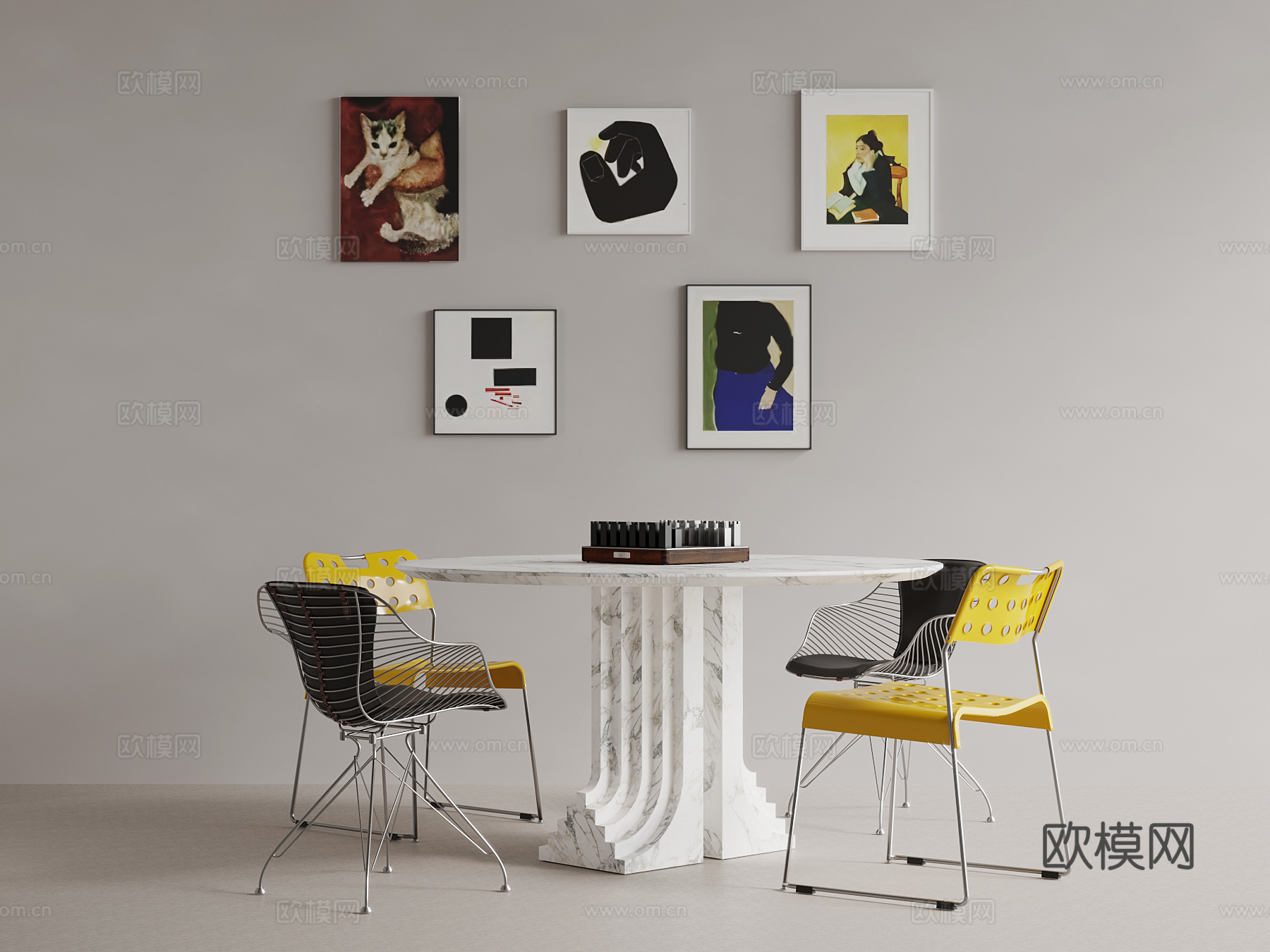 现代孟菲斯餐桌椅 挂画su模型