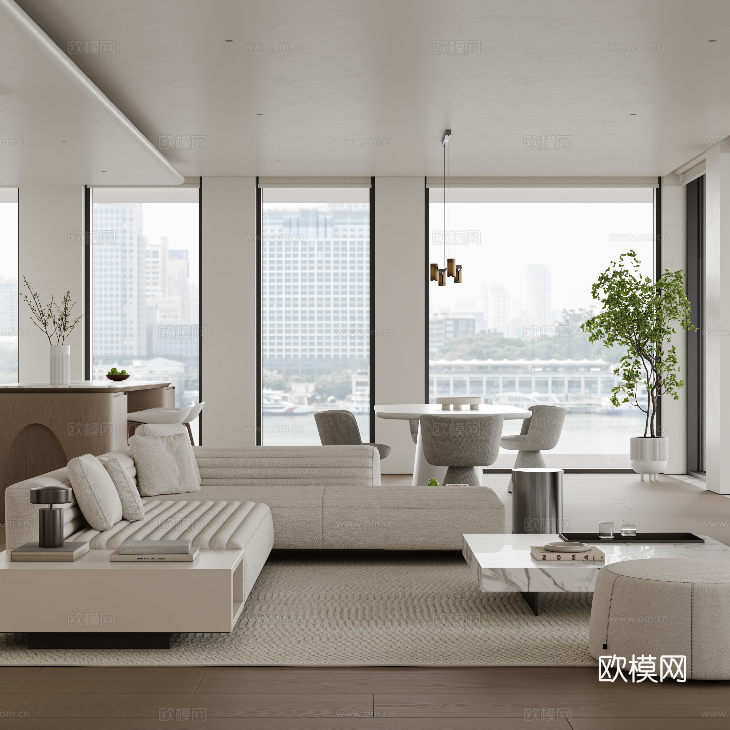 现代极简客餐厅3d模型
