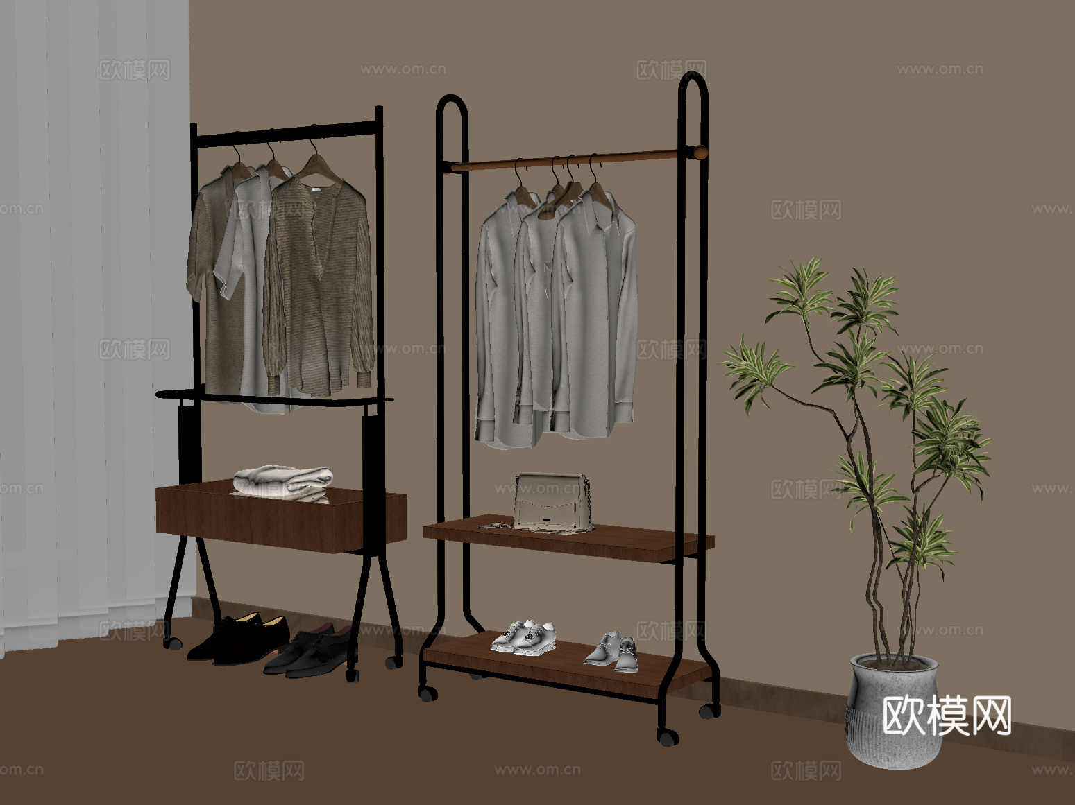 现代中古风衣架 衣服服饰su模型