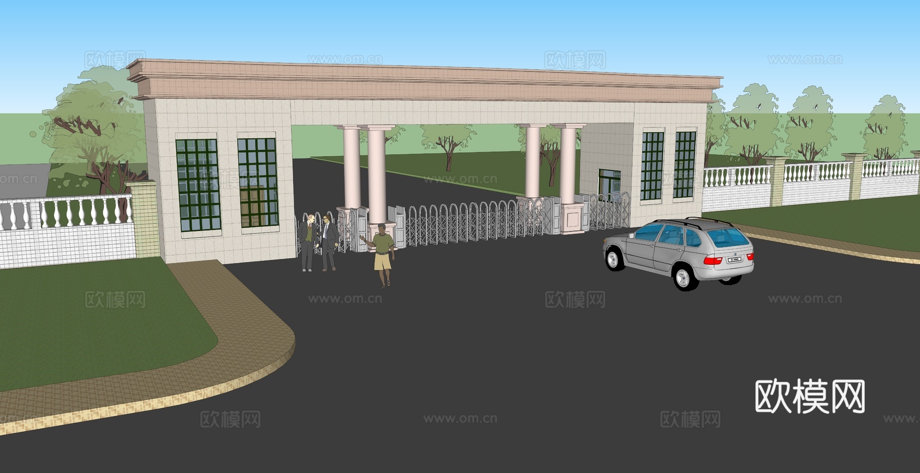 小区住宅公园入口su模型
