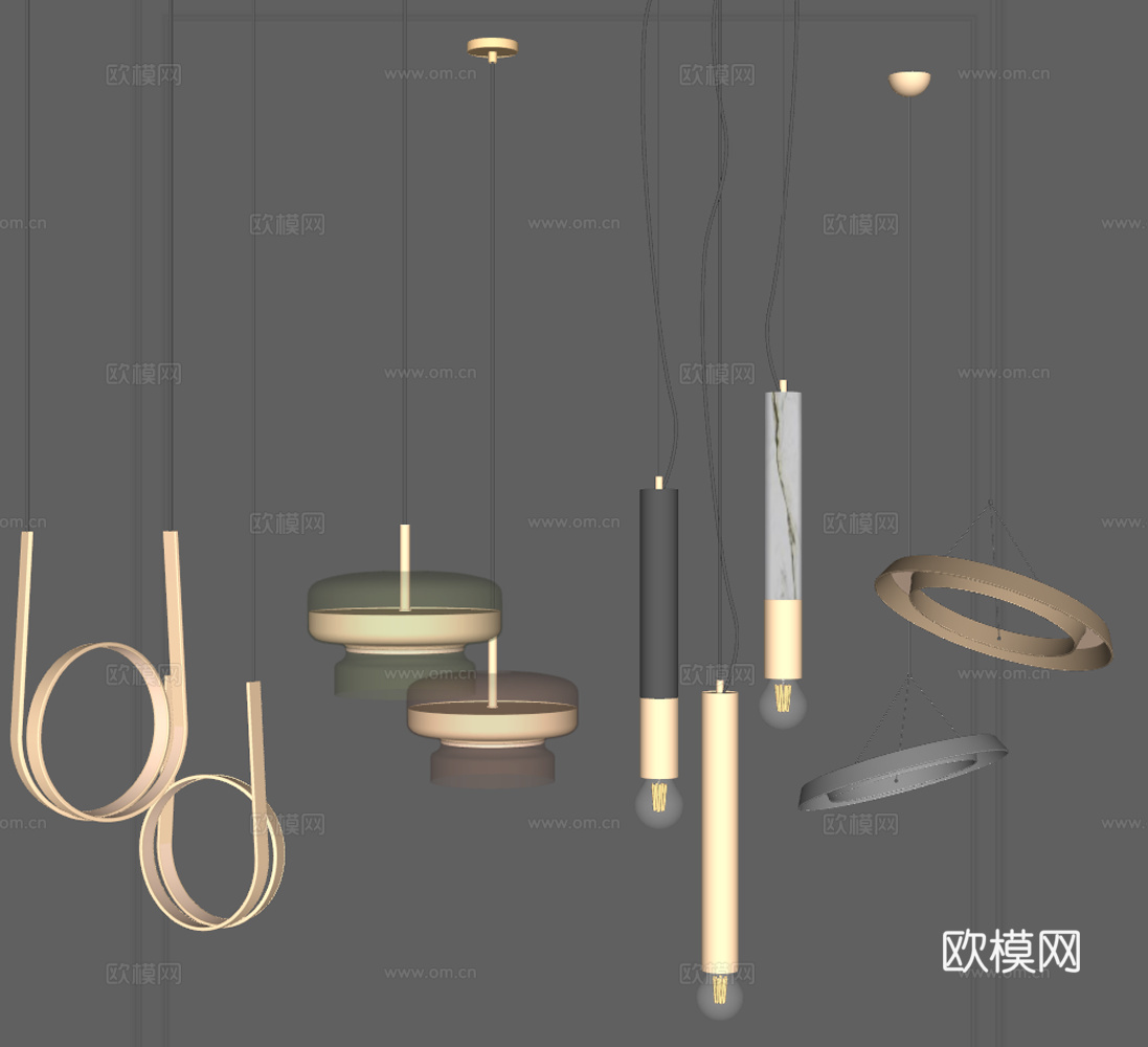 床头吊灯 吧台吊灯 金属吊灯 艺术吊灯 灯具组合  玻璃吊灯su模型