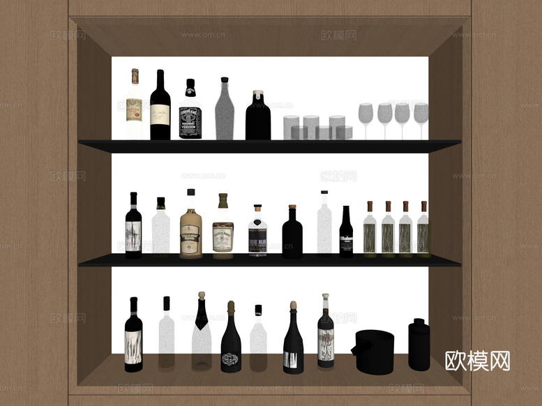 酒水食物 现代酒瓶 酒杯 酒具su模型下载(渲染图2)