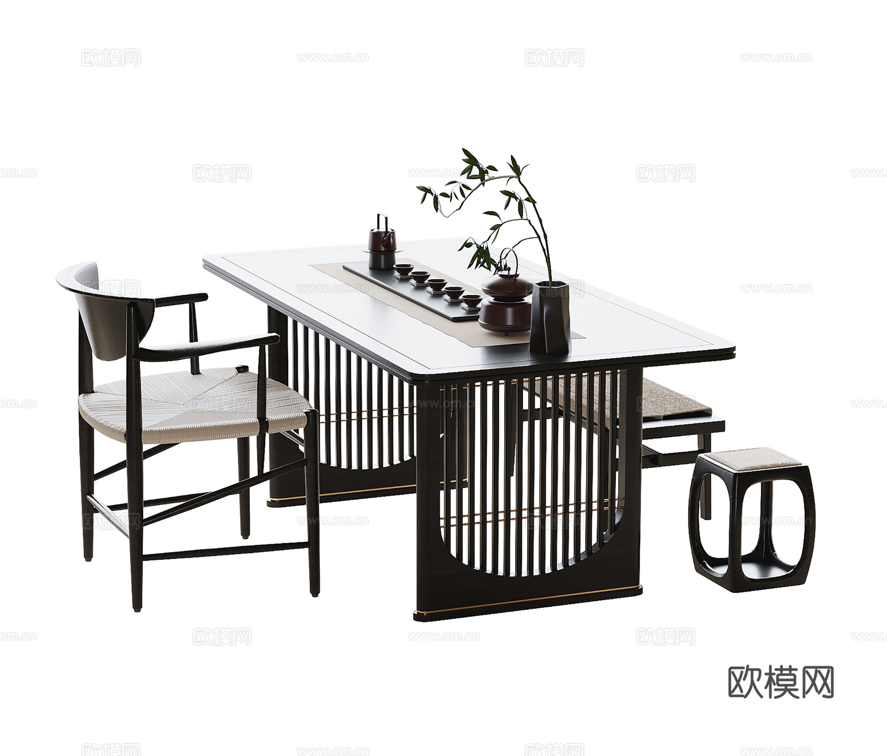 新中式茶桌椅 茶桌 凳子 茶椅3d模型