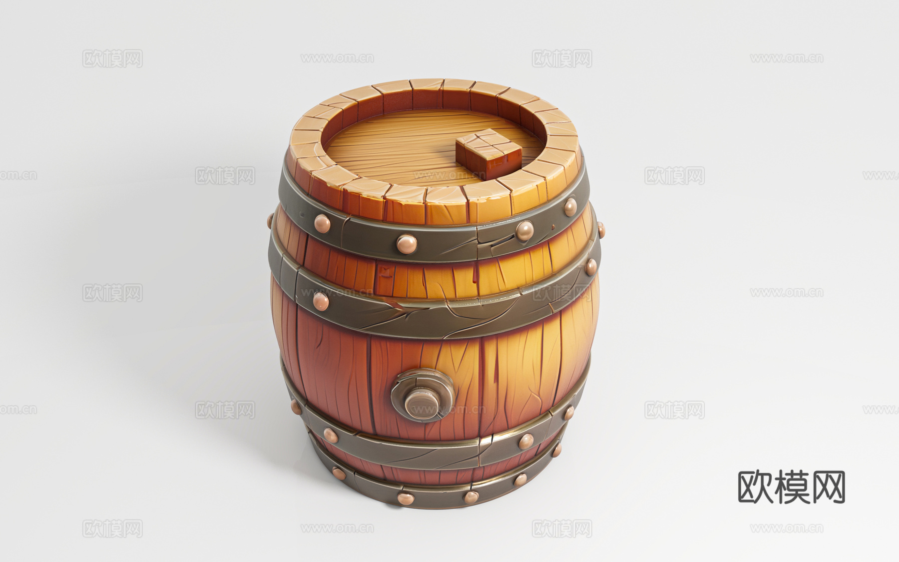 卡通木桶酒桶道具 卡通风格 动漫游戏 美陈道具 虚拟道具 打3d模型