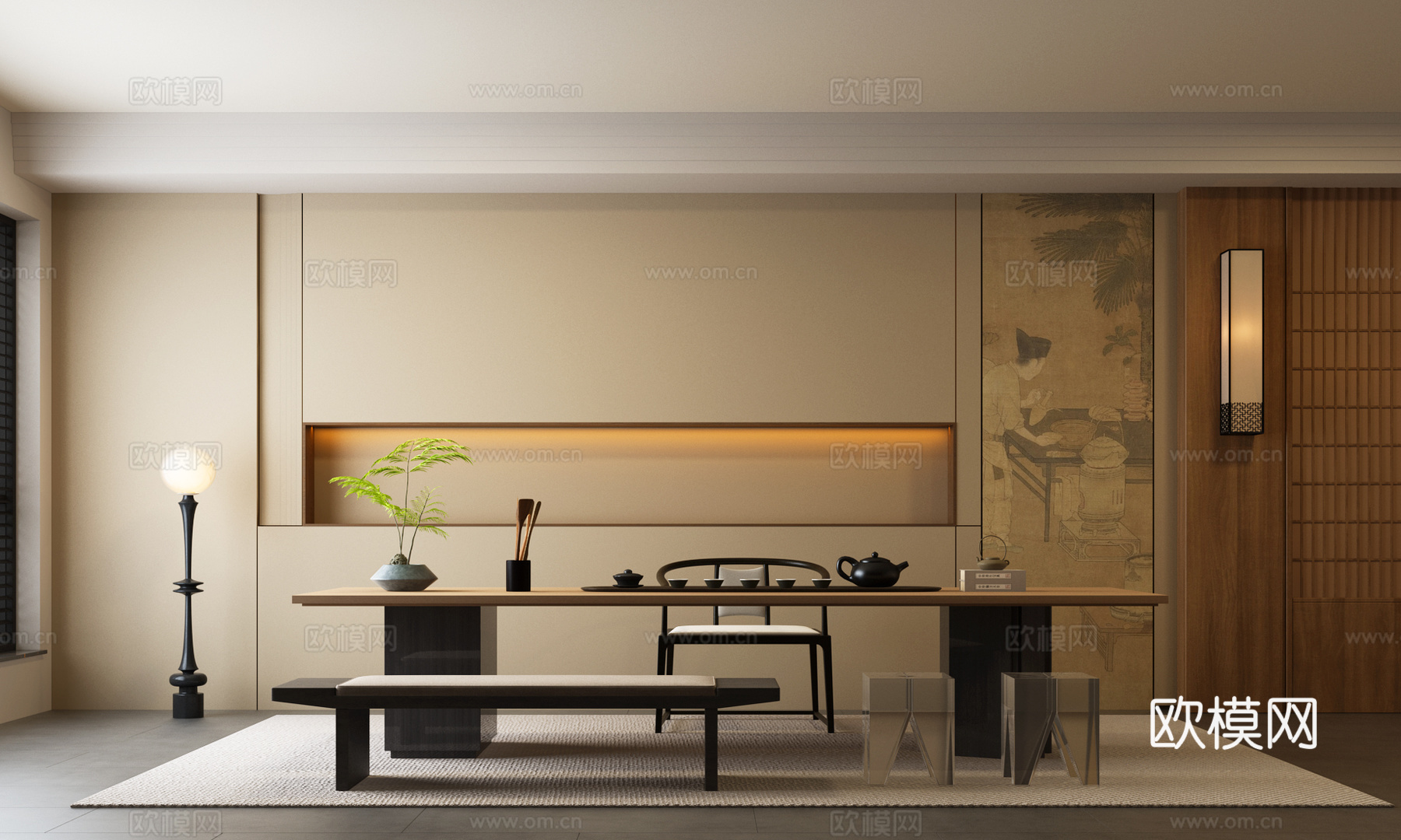 新中式茶室 茶台 新中式茶台3d模型