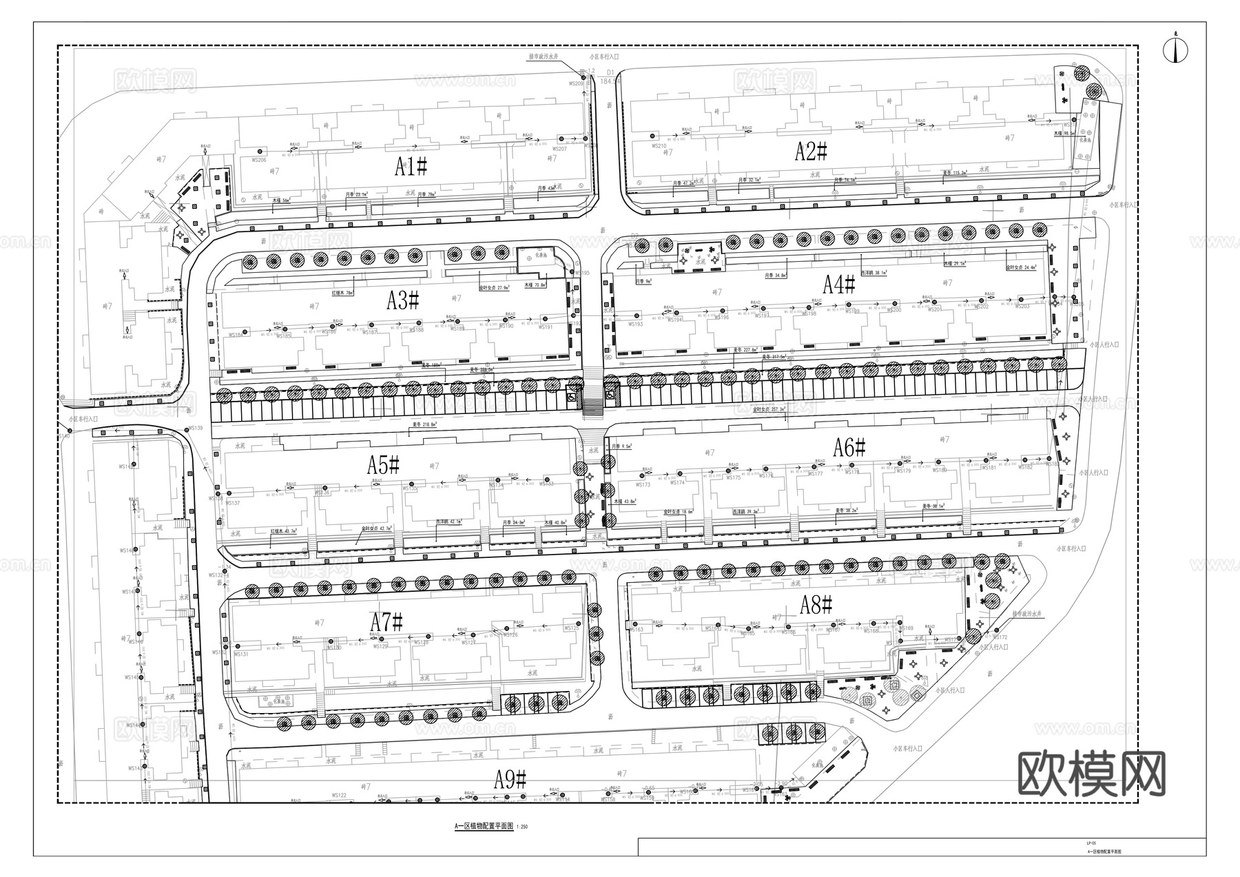 小区环境提升工程景观园建施工图cad施工图