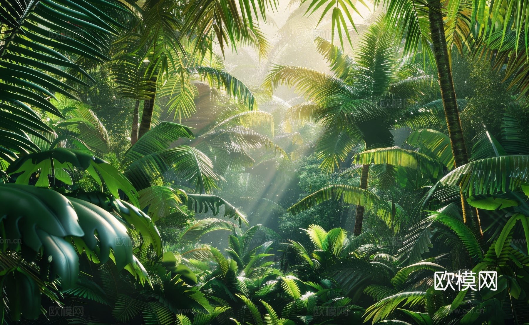 欧式田园热带雨林棕榈植物壁纸壁画下载（渲染图7）