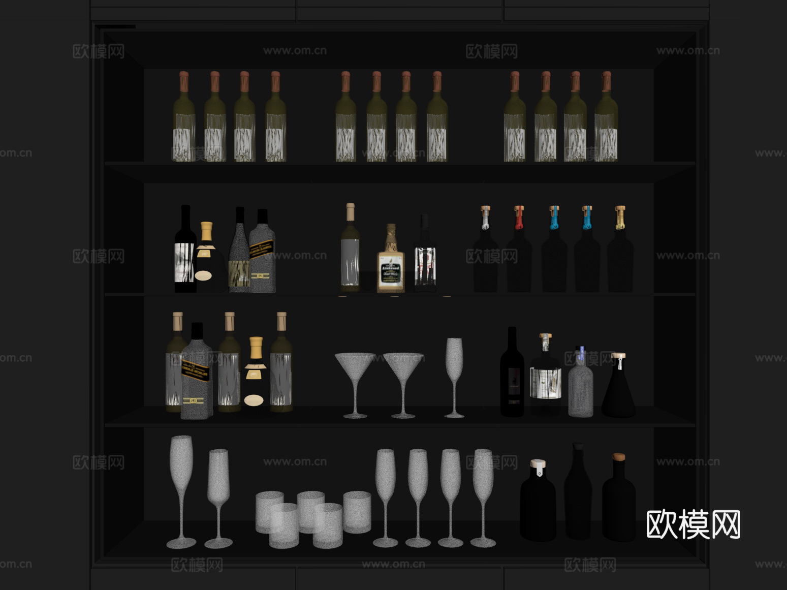 酒水食物 现代酒瓶 酒杯 酒具su模型