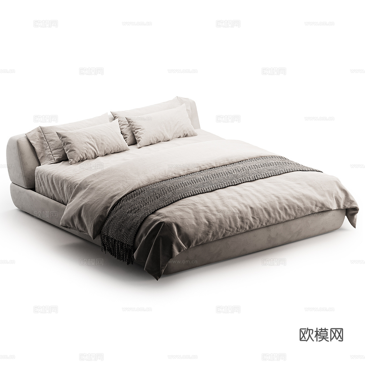 现代意式布艺双人床3d模型