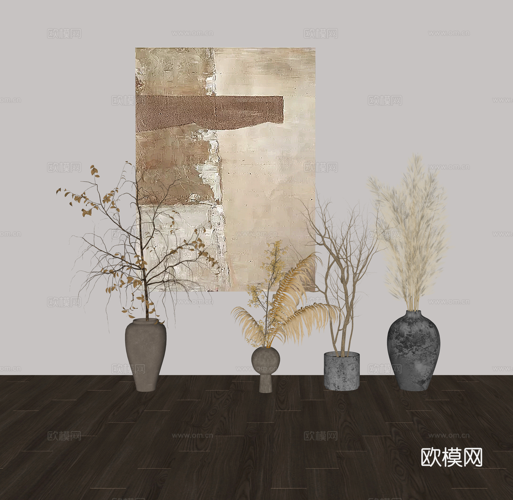 侘寂风花瓶花艺陶罐摆件组合su模型