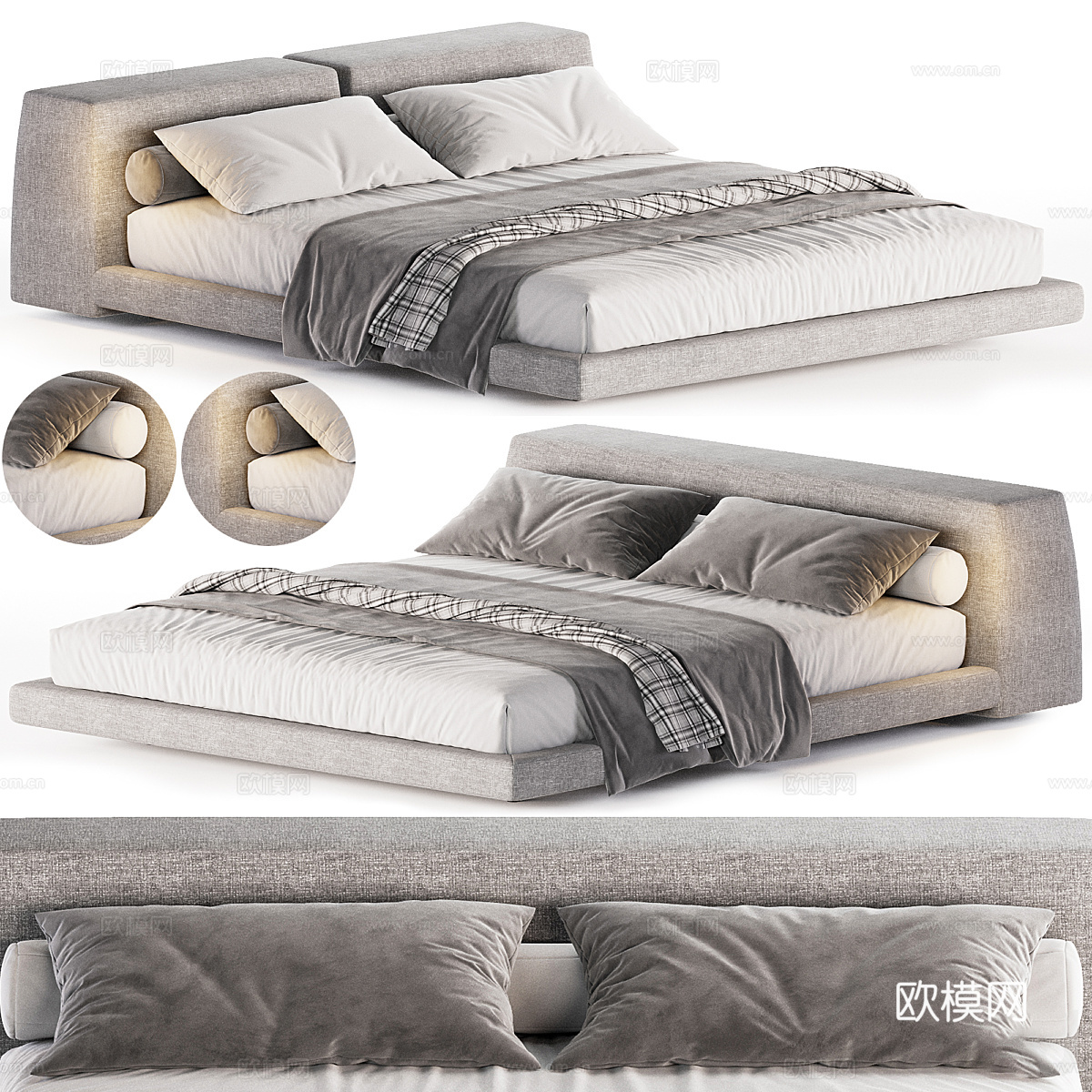 现代意式布艺双人床3d模型
