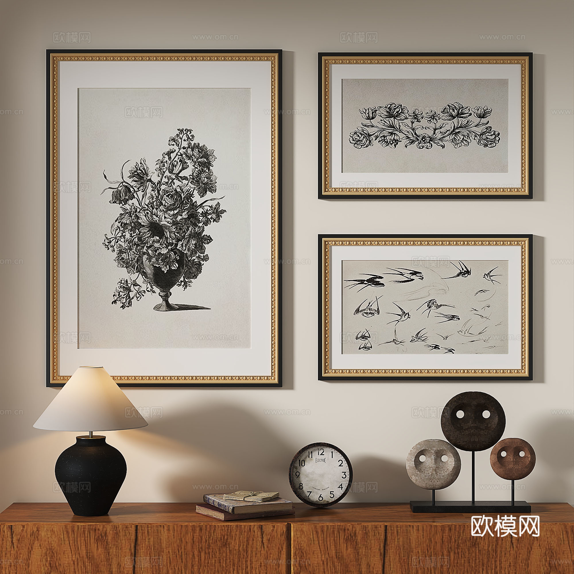 法式，欧式，古典，现代，复古，中古，抽象，轻奢，装饰画3d模型