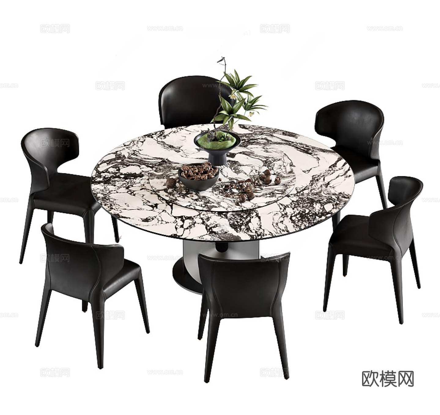 现代圆形餐桌椅3d模型