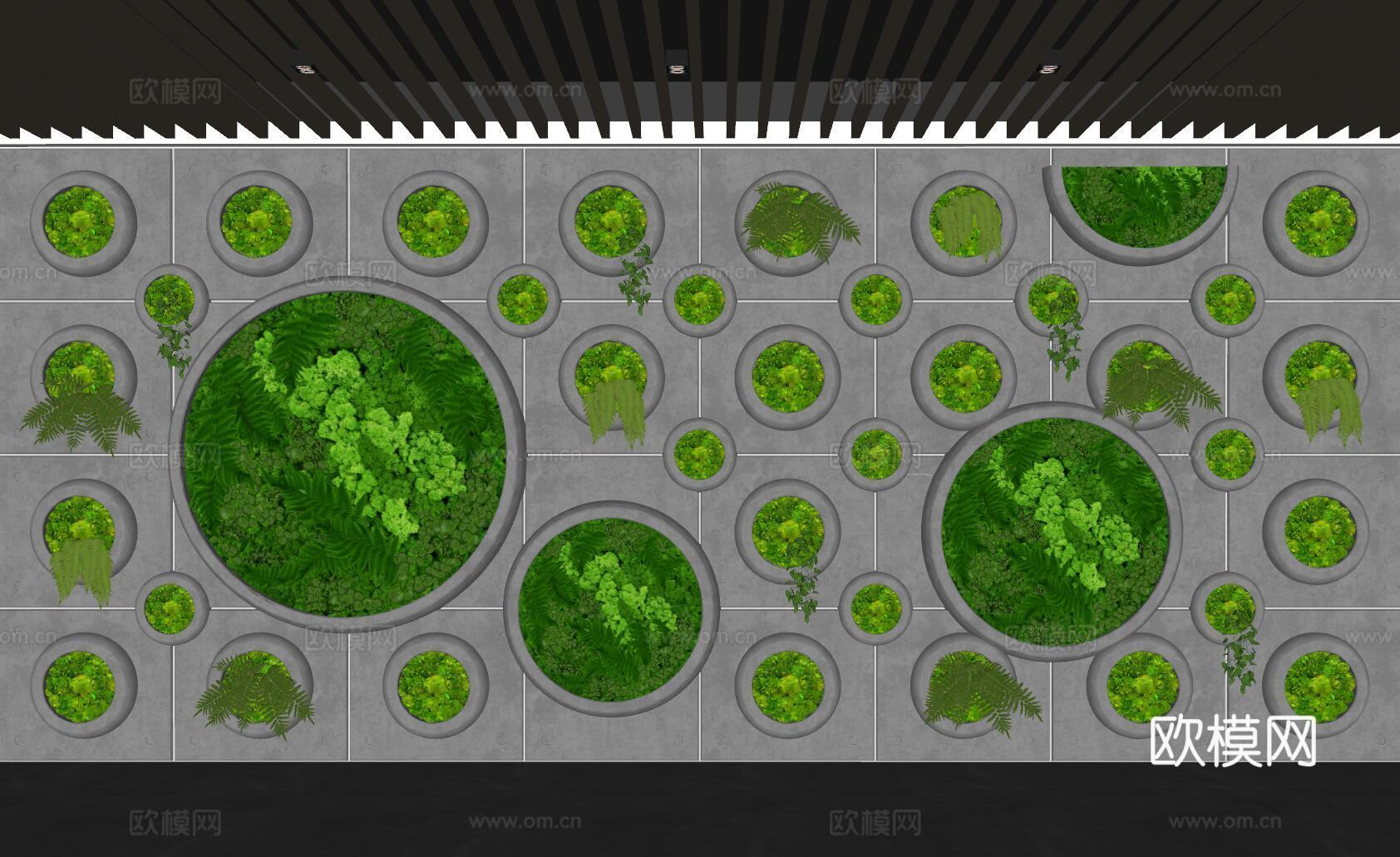 现代植物墙 植物造景 苔藓 景观墙su模型