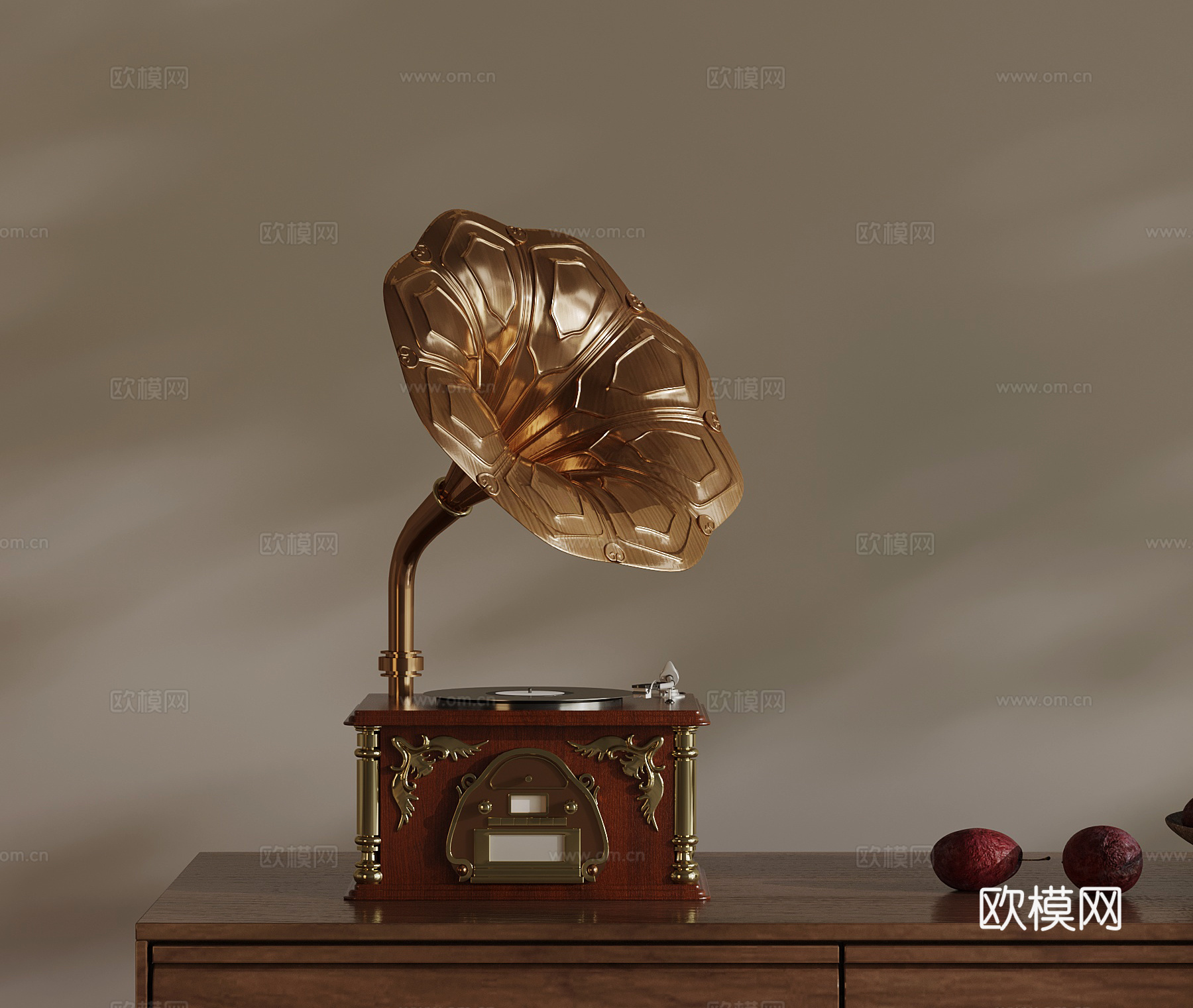 音响 法式中古风音响 留声机su模型