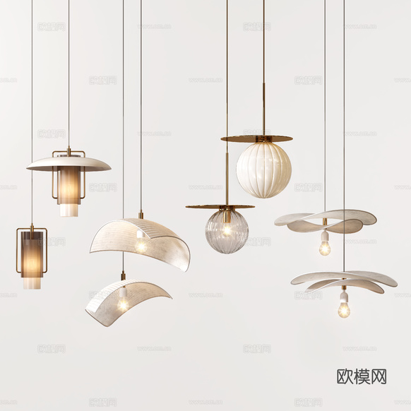 现代床头吊灯组合 意式吊灯 餐厅吊灯 小吊灯 玻璃吊灯su模型下载(渲染图1)