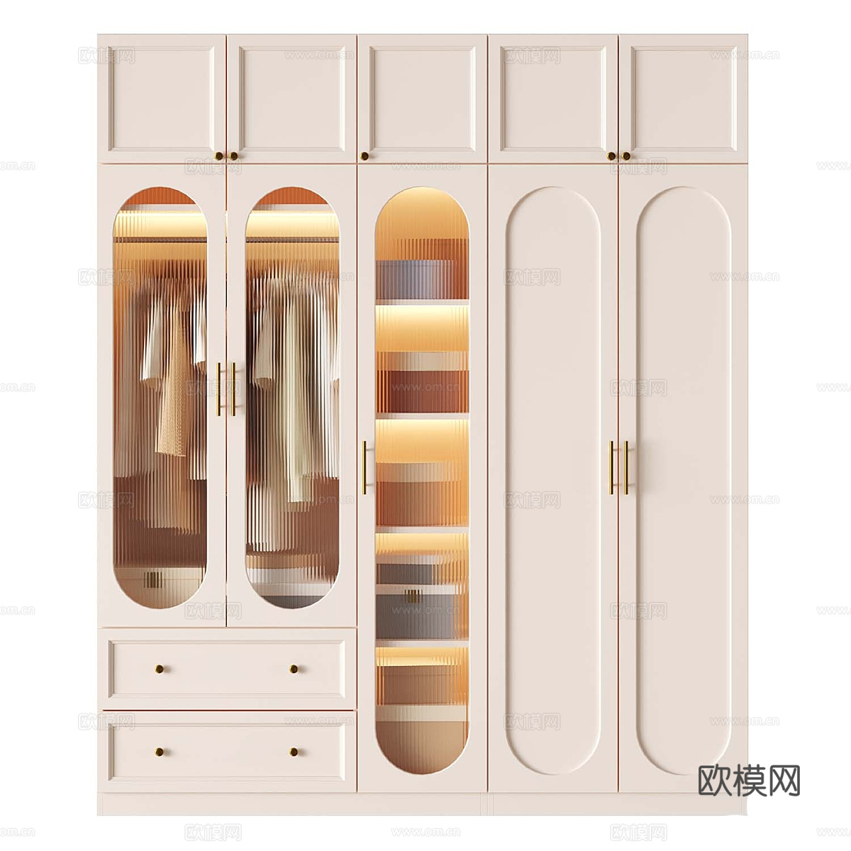 现代奶油风开门衣柜3d模型