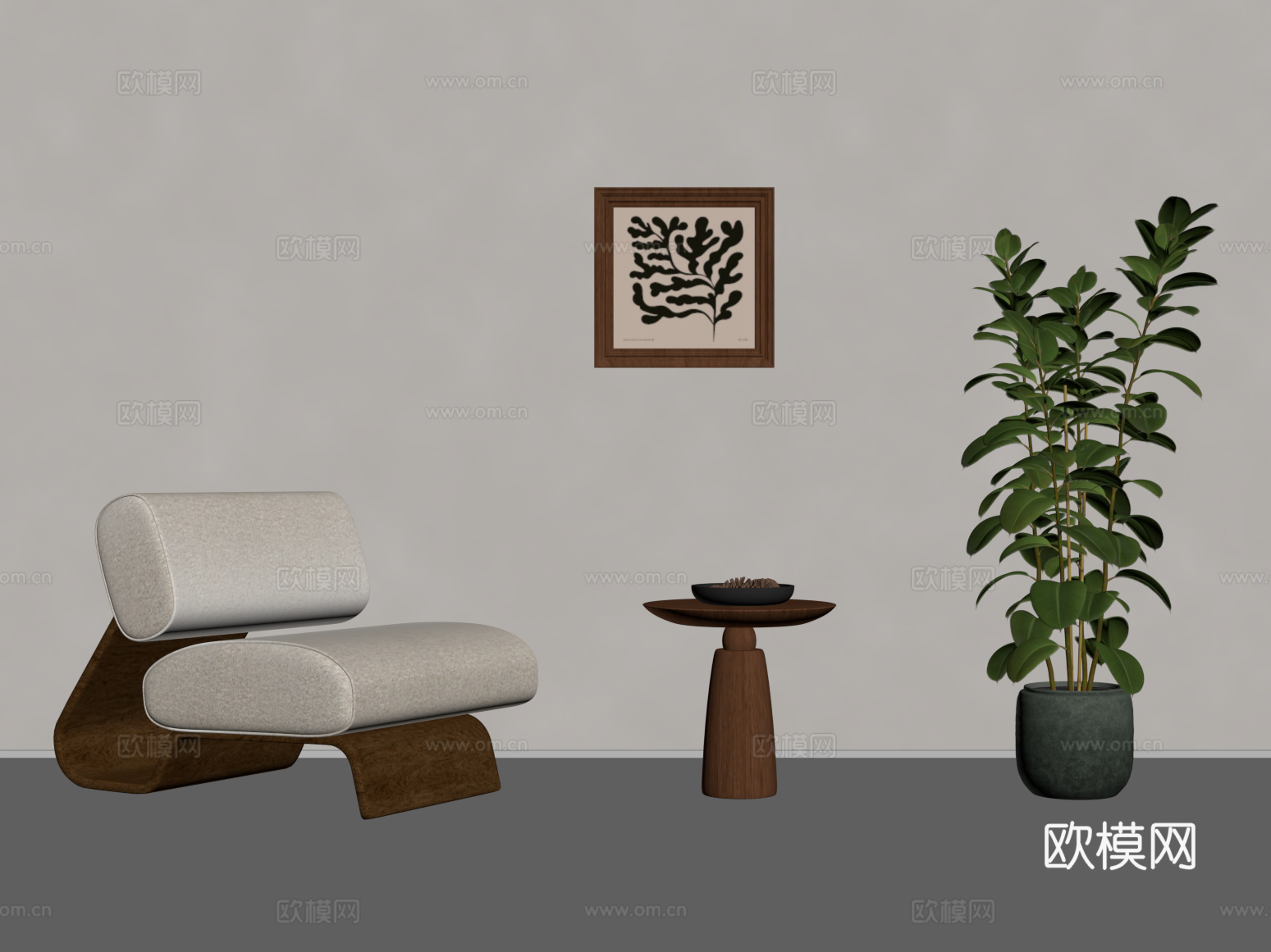 中古风休闲椅 边几 绿植su模型
