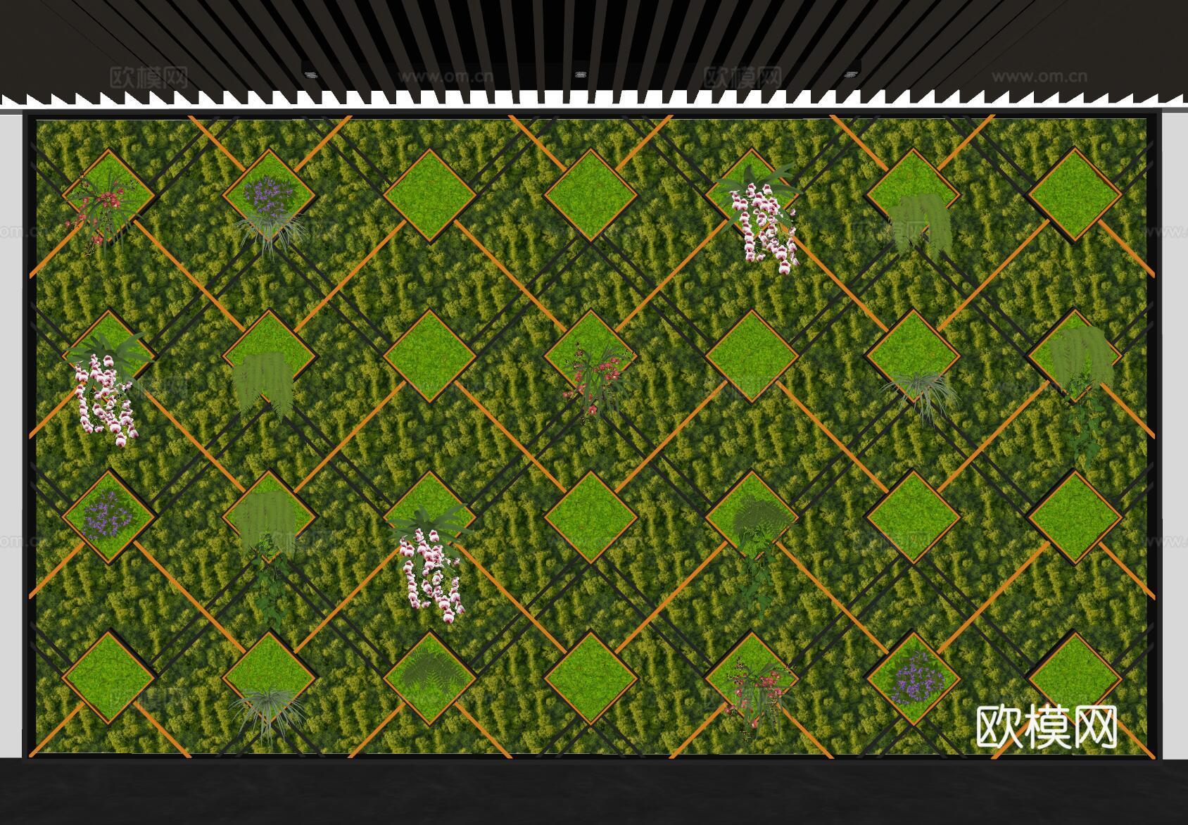 现代植物墙 植物造景 苔藓 景观墙su模型