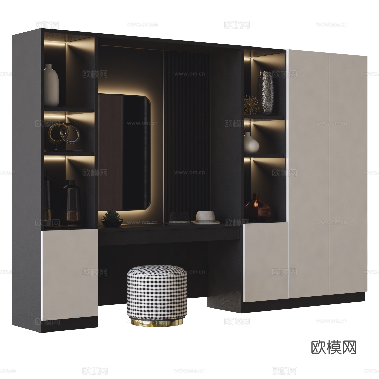 现代意式极简衣柜梳妆台3d模型