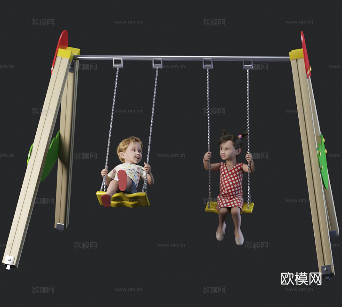 荡秋千的儿童 儿童秋千 庭院秋千架3d模型